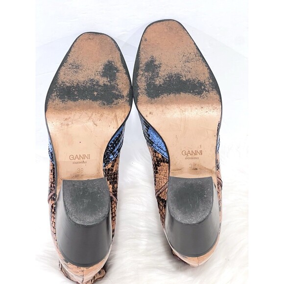 Ganni Two-tone Snake Embossed Leather Western Ankle Boots Blue Brown US 8 EUR38 - Picture 12 of 13